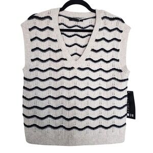 Broadyway 38 Sweater Vest White Teacher Grandpa Chevron‎ Striped Knit V-Neck Lg